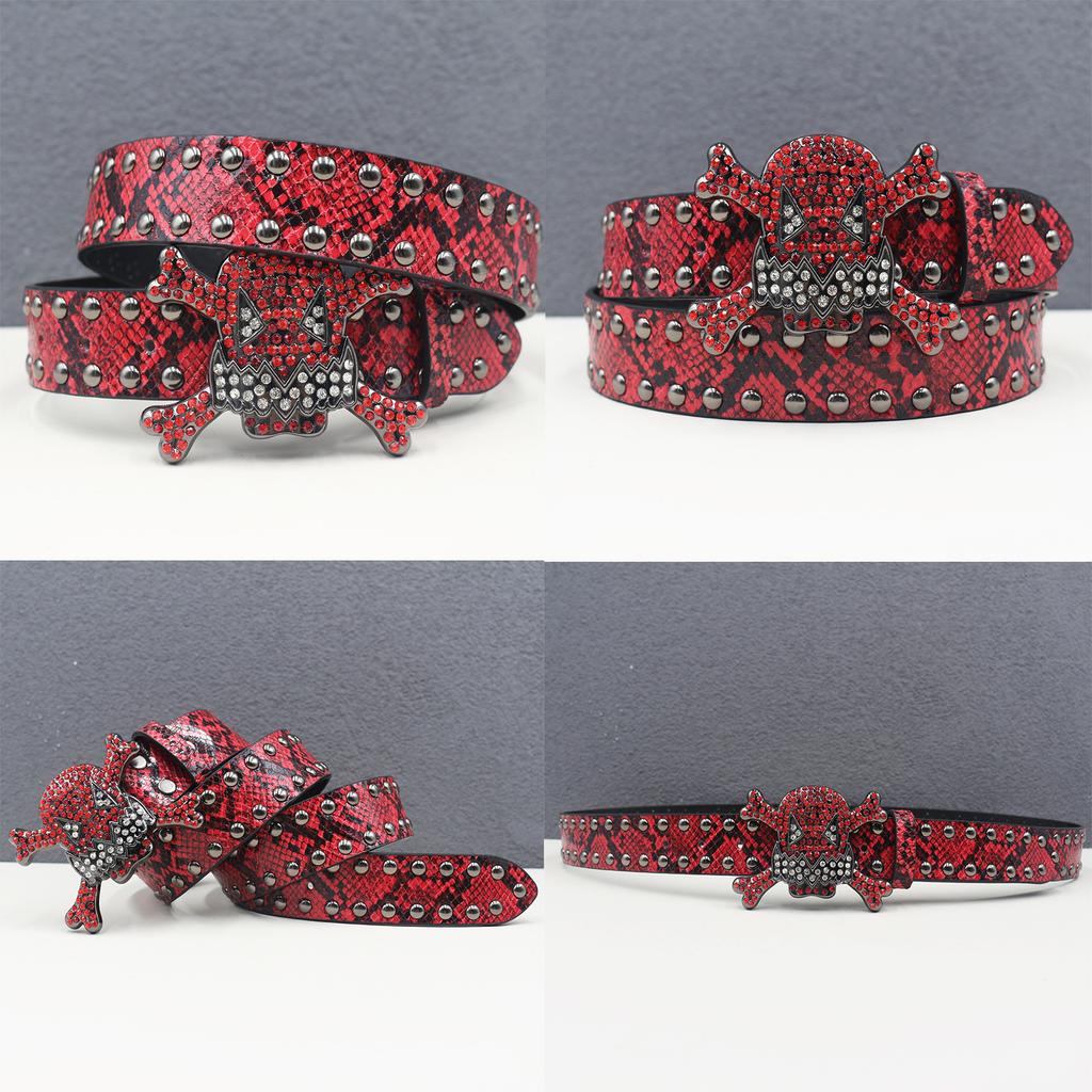 American Rhinestone Skull Belt Rivet Punk Decoration Men and Women Belt Abi Decorative Python Pattern Belt