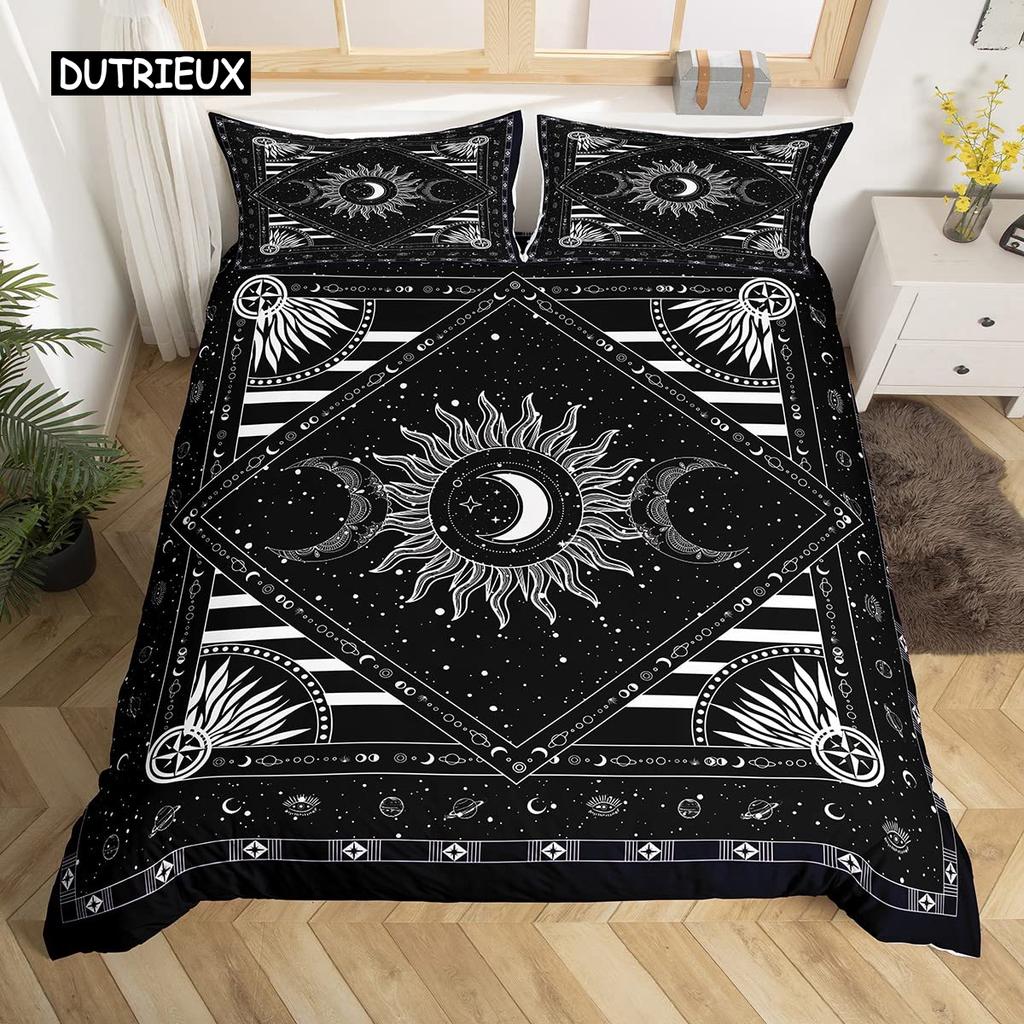 Sun and Moon Duvet Cover Set King Size Purple Liac Dream Catcher Star Bedding Set for Kids Children 2/3pcs Bohemia Quilt Cover