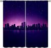 City Skyline Curtains Midnight Cityscape Purple Urban Starry Sky Printed Bedroom Living Room Window Drapes Curtain With Light Blocking Polyester