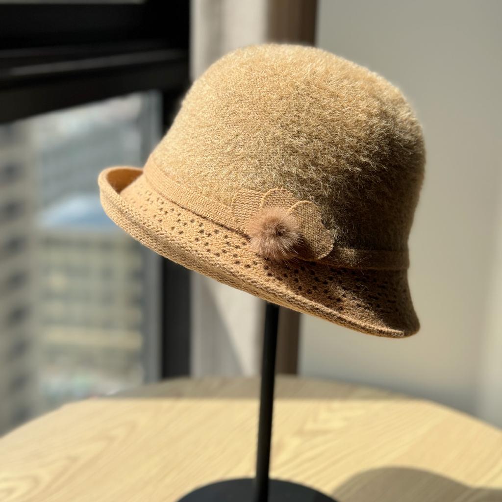 Autumn and Winter Woolen Women's Fisherman's Hat Korean Style Mother's Hat Plus Velvet Thick Warm Cotton Basin Hat for Middle Aged and Elderly People