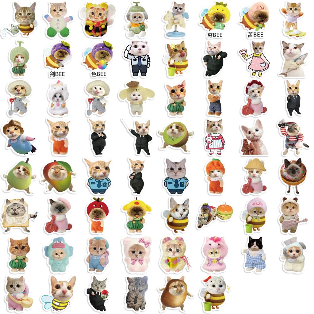 62 Cartoon Cat Meme Doodle Stickers Decorate Guitar Notebook Suitcase DIY Waterproof