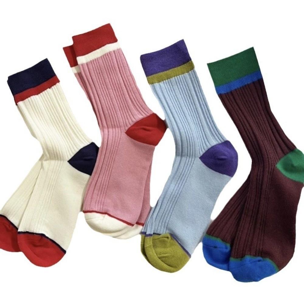 A Pair Soft Mid Tube Socks Stripes Long Socks Durable Womens Crew Socks  for Women