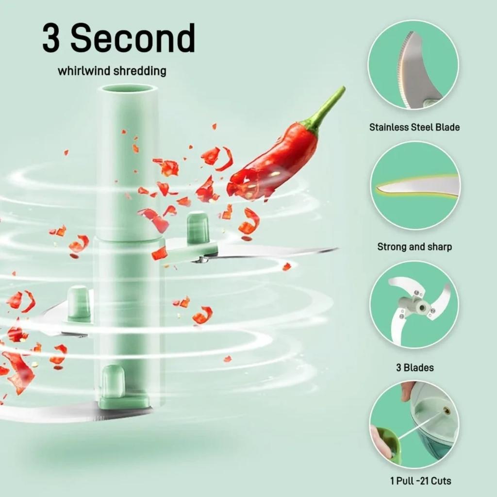 Manual Food Chopper Portable Kitchen Tools Compact Powerful Hand Pull Chopper Blender To Chop Onion Garlic Vegetables Herbs Etc.