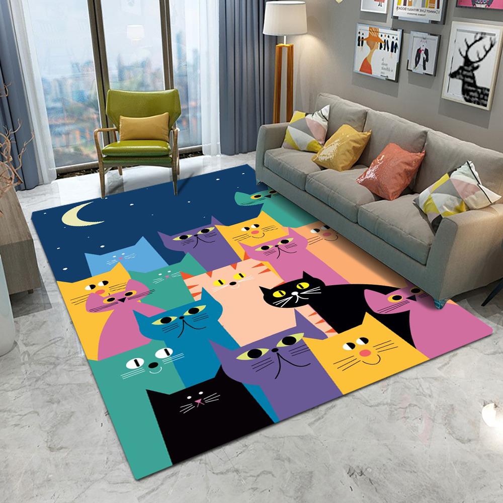 Abstract Art Cute Cat Kitten Carpet Living Room Sofa Bedroom Study Kitchen Entrance Door Mat Non-slip Cool Home Decoration Rug