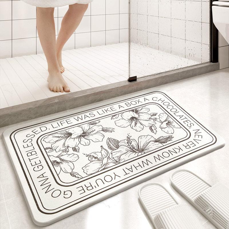 Bathroom Floor Mat, Flower Toilet Moisture-Proof Foot Mat, Diatomaceous Earth Absorbent Mat