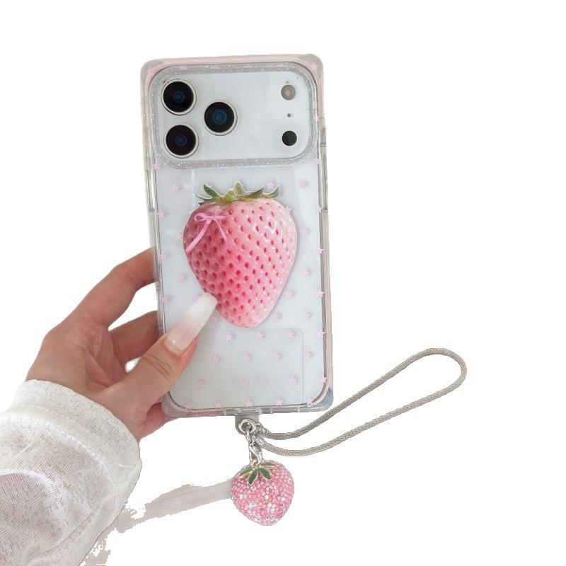 Ins Pink Strawberry for Apple 16 Mobile Phone Case iPhone17promax Square 15 Girl 14 Protective Case