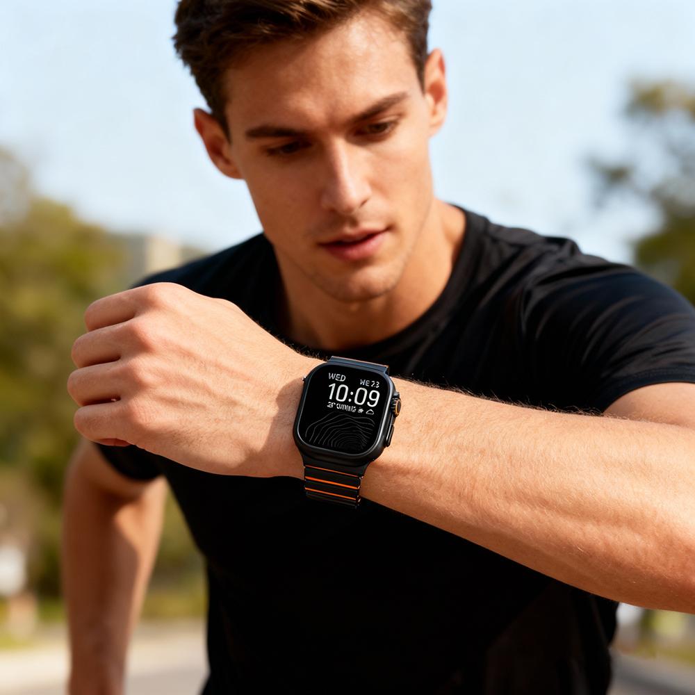 Titanium Rubber Strap for Apple Watch Ultra 3/2/1 49mm 10 11 46mm Luxury Band for Iwatch 9 8 7 45mm 6 SE 3 44mm 42mm Accessories