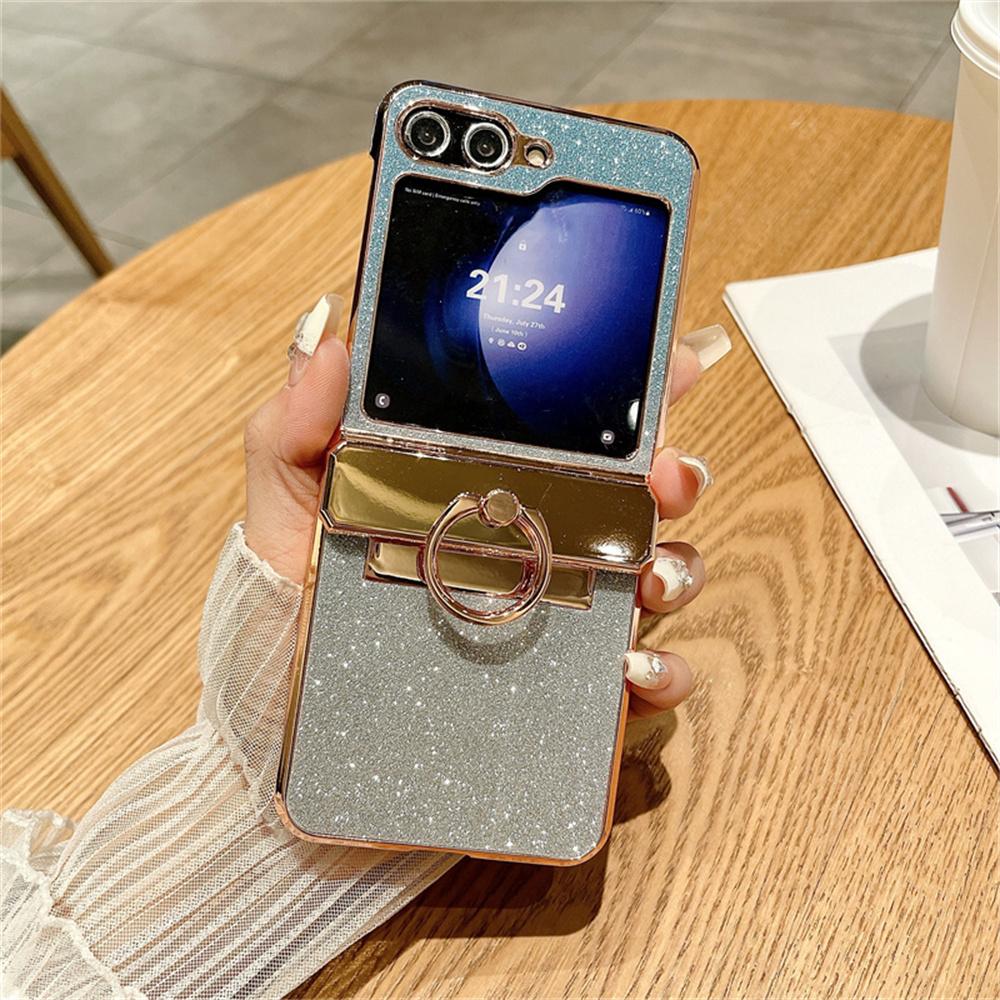 For Samsung ZFlip5 Luxury Glitter Bracket Gradient Case for Samsung Galaxy Z Flip 6 5 4 3 Flip4 Diamond Ring Holder Stand Cover