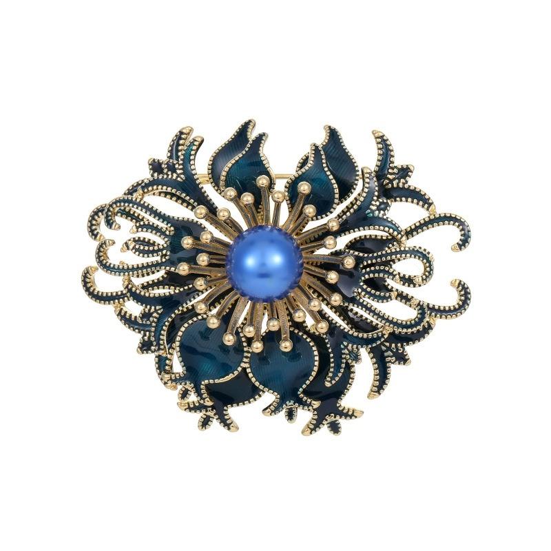 Retro Blå Brosje i Hoffstil, Eksklusiv Damebrosje med Luksuriøse og Elegante Perler, Brosje med Nisjedesign