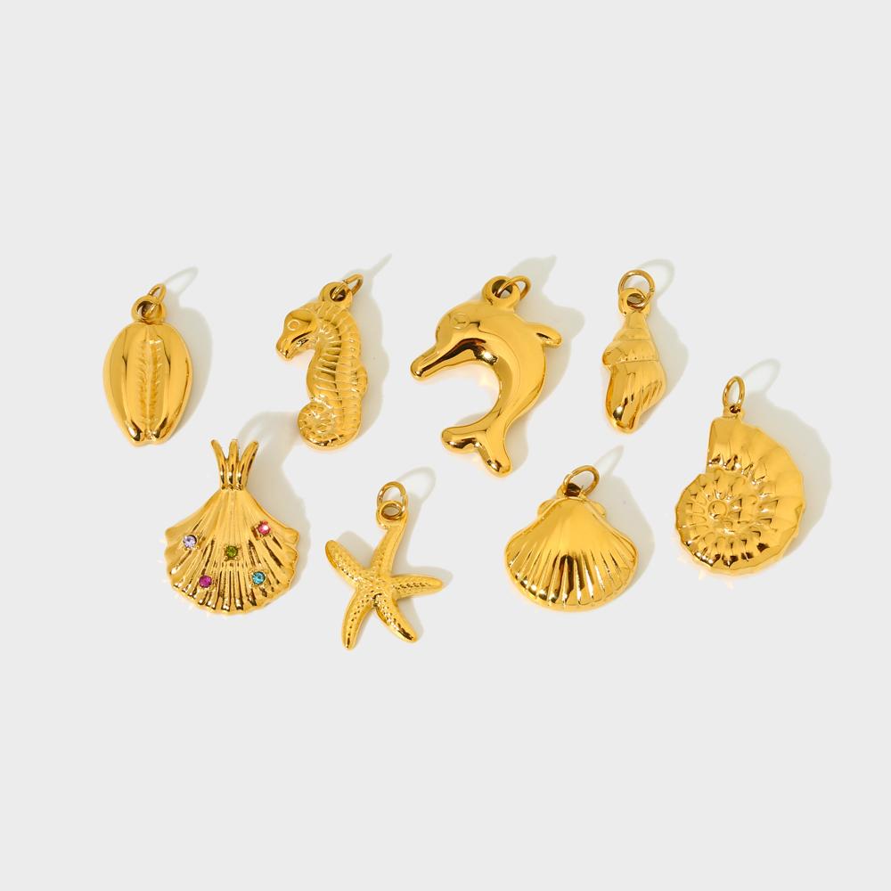 Ocean Series Gold Conch Charm New Product 18K Gold Stainless Steel Geometric DIY Pendant Stainless Steel Charms