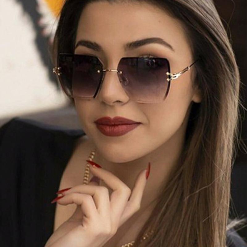 Módní nadrozměrné bezobroučkové sluneční brýle dámské slavný luxusní značkový design sexy vintage dámský letní styl sluneční brýle