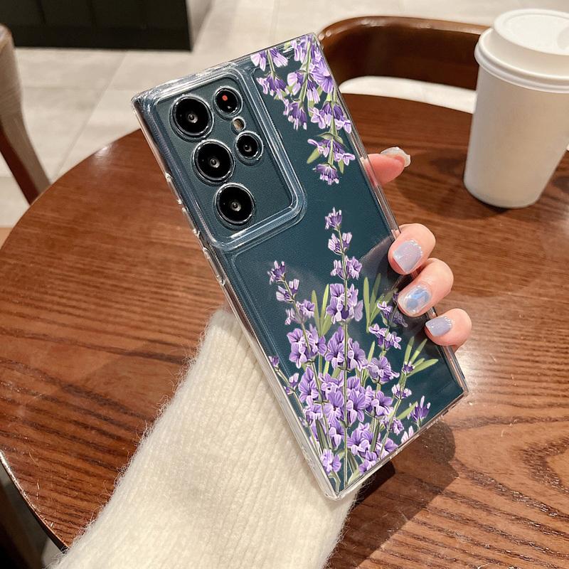 Romantic Flower Patterned Phone Case For Samsung Galaxy S26 S25 S24 S23 Ultra S22 Plus S24 S21 FE S25 Edge Clear TPU Soft Cover