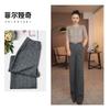 Wool wide-leg pants for women, new autumn and winter high-waisted herringbone loose straight-leg fleece-lined casual pants
