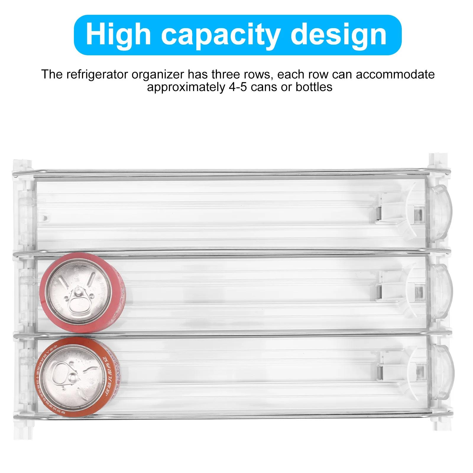 Drink Organizer Pusher Adjustable Width Soda Can Bottle Pusher E-shaped Glide Dispenser Spring Push Can Shelf for Kitchen Fridge 13249₽