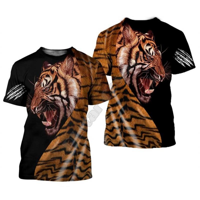 Mens Loose Fit Short Sleeve T-Shirt With 3D Digital Print Cartoon Tiger Design Streetwear Hip Hop Style
