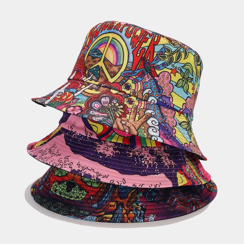 Sommer Vintage 80 90 Party Graffiti Fischerhut Männer Frauen Wendbar Panama Europäische Amerikanische Klassiker Bob Angeln Strand Sonnenhut
