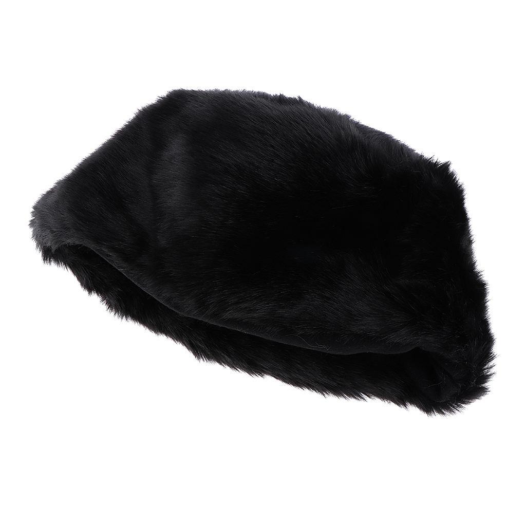 Faux Fur Hat Cossak Winter Ski Black 