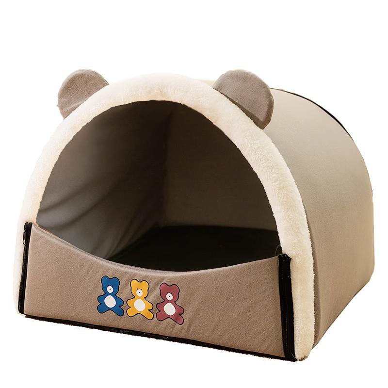 Cat Autumn and Winter Bear Print Curved Yurt Cat Nest Pet Winter Semi-enclosed Kennel Tent Teddy Nest