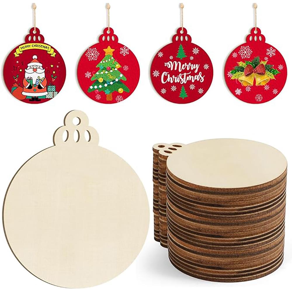10 Stück Holzblumen-Ornamente Unfertige Holzscheiben mit Loch Holzrohlinge Weihnachts-Hängeornamente für DIY-Bastelarbeiten