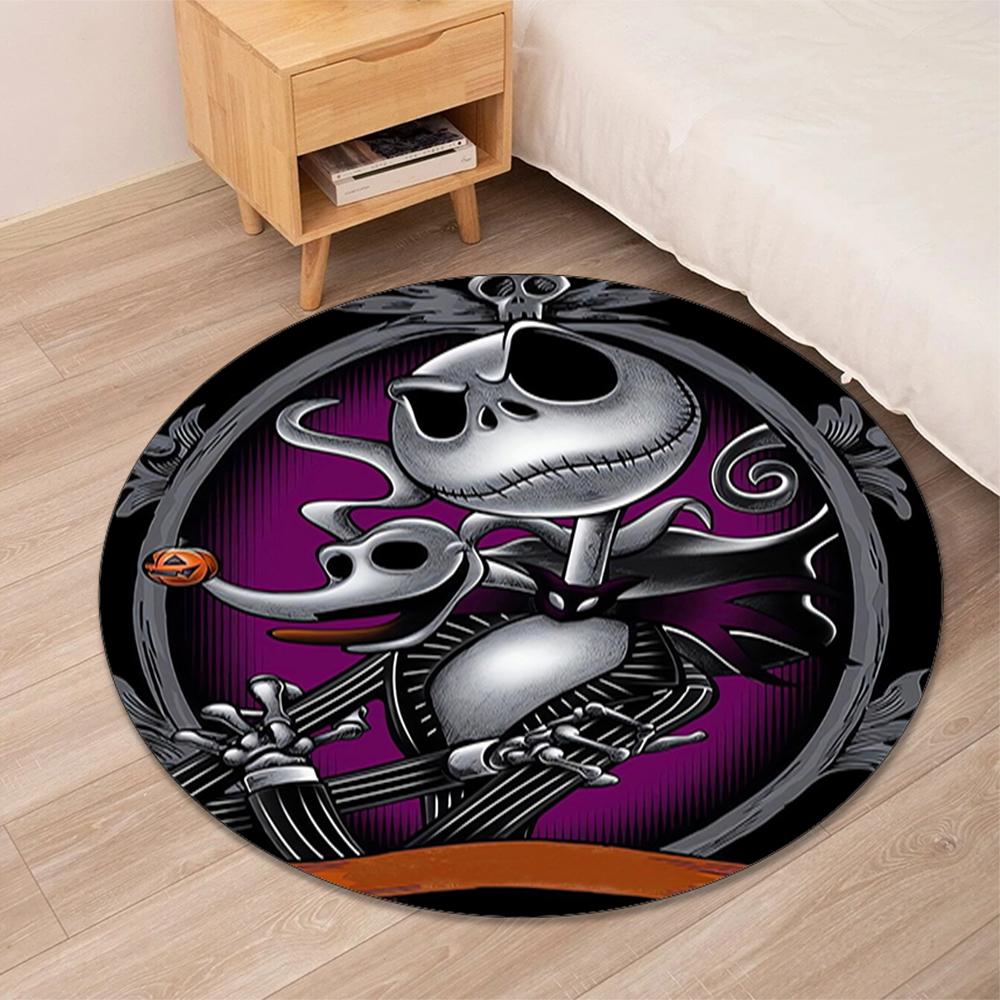 The Nightmare Before Christmas Printed Round Rug Carpet Chair Rug Area Rug Entryway Doormats,for Office Chair Living Room Bedroom Kitchen Room.