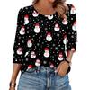 Women's Fashion Casual 3/4 Christmas Print Color Shirt Women's Round Neck Tops