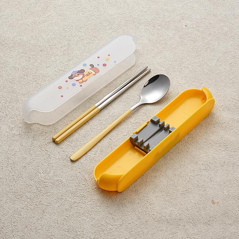 Portable Tableware Cartoon Love Fork Spoon Chopsticks Student Party Office Workers Travel Spoon Chopsticks Portable Box