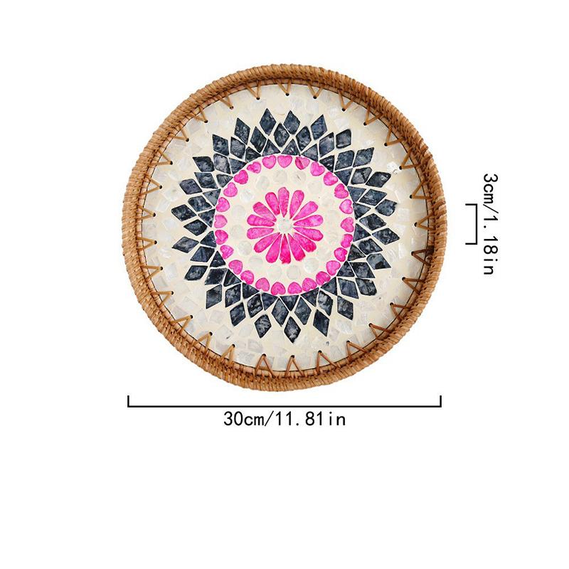 Color Shell Jewelry Cosmetics Food Teacup Storage Trays Handmade Rattan Fruit Dessert Bread Pans Round Rattan Decoration Trays