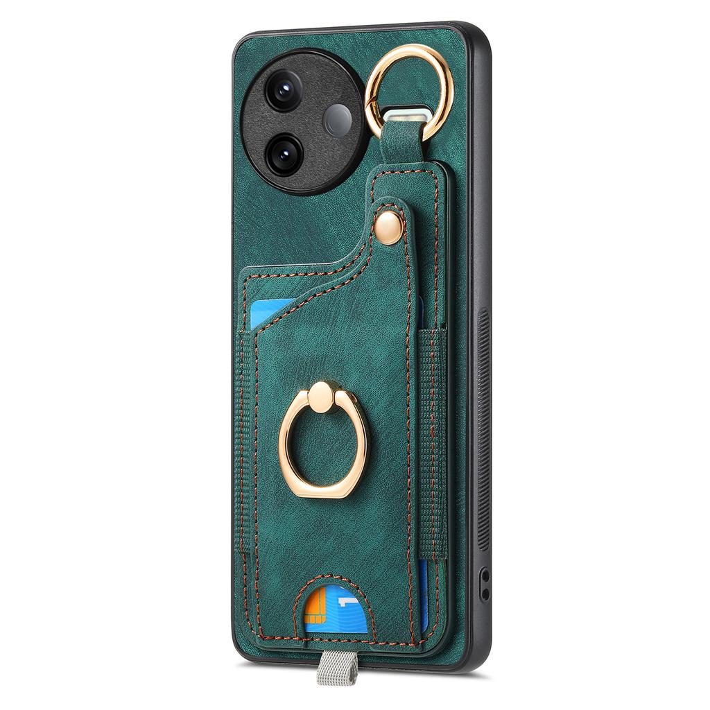 For Xiaomi Poco F7 Pro 5G/Xiaomi Redmi K80 5G Retro Leather Phone Back Cover with Card Slots and Ring Holder