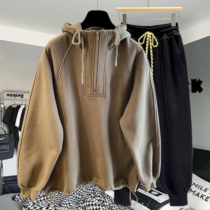 High-Quality Oversized Half-Zip Hoodie - Solid Color, Breathable Patchwork Design for Spring & Autumn