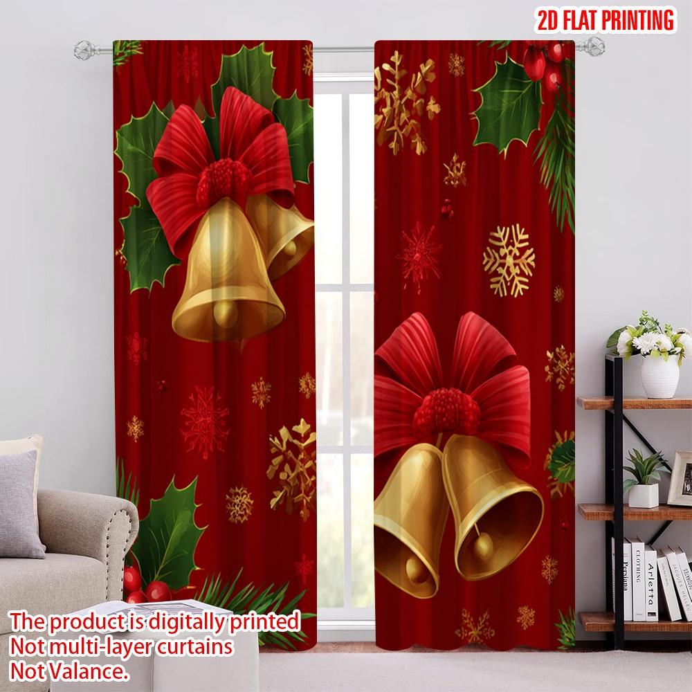

2pcs,2D plane printing Curtain Fabric Christmas Tree Colorfuls Christmas Balls Winter Snow Landscape Versatile Durable Polyester 52.50 × 116.00 cm 2 pcs