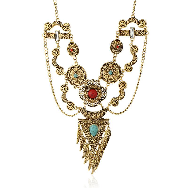 Wing Alloy Vintage Necklace With Turquoise Embellishments For Boho Style