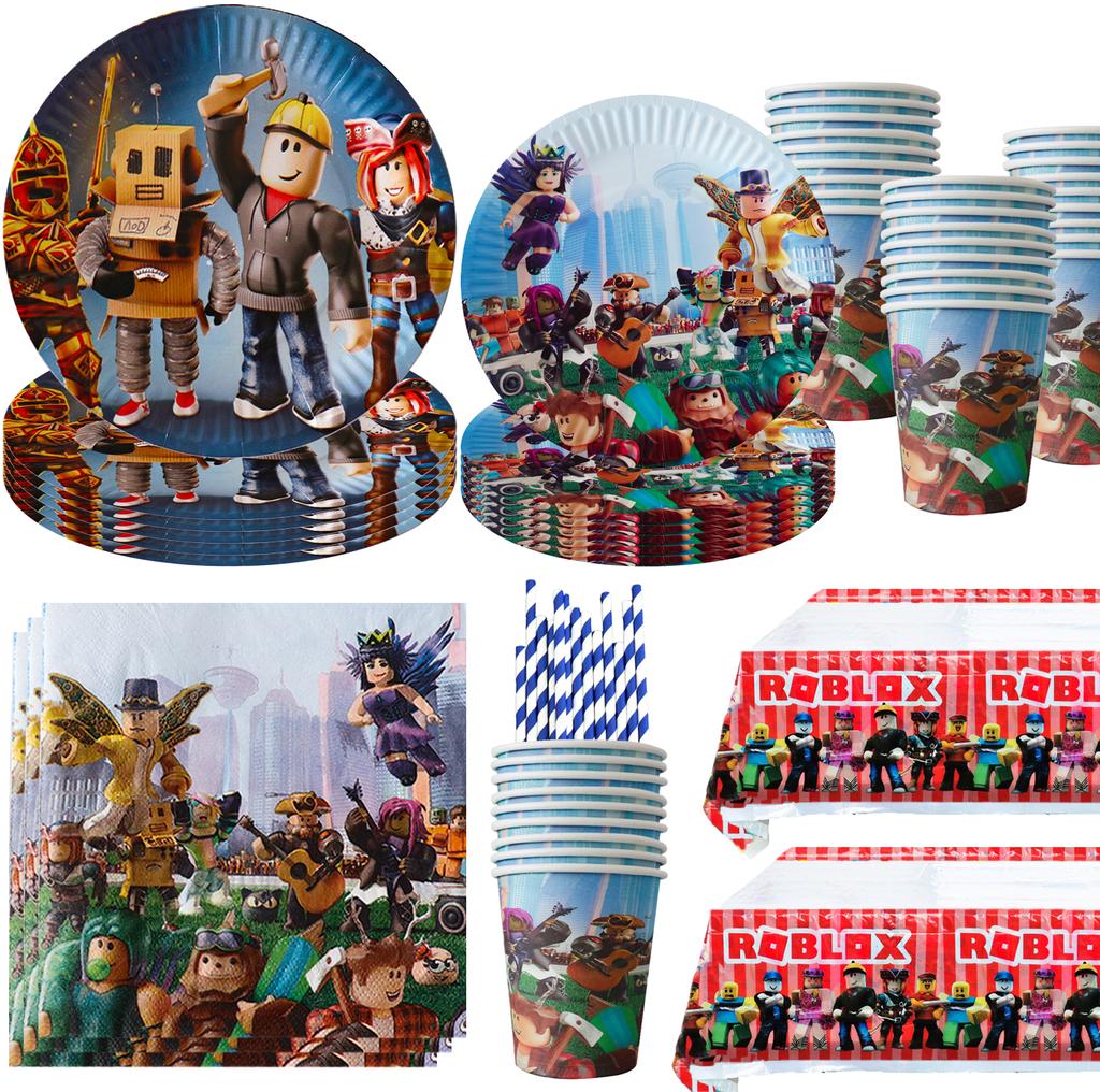 Hot Roblox Birthday Party Decor Game Balloons Disposable Tableware Backdrop For Kids Boy Party Supplies Baby Shower Toy Gifts