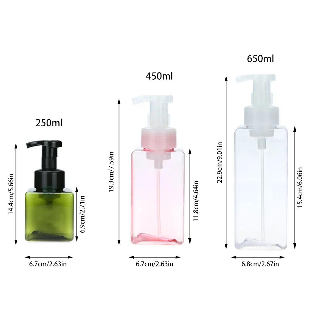 250/450/650ML Empty Square Clear Foaming Bottle Liquid Soap Whipped Mousse Points Shampoo Lotion Shower Hand Washing Gel Pump