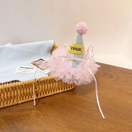 Birthday Hat Three-Dimensional Star Decoration Plaid Mesh Lace Princess Style Headwear Party Hair Accessory Photo Prop