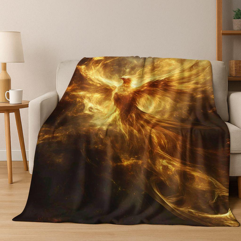 Colorful Rebirth Fire Phoenix Divine Bird Flannel Blanket,Warm and Cozy Soft Throw Blanket for Home Bedroom Bed Sofa Cover Kid