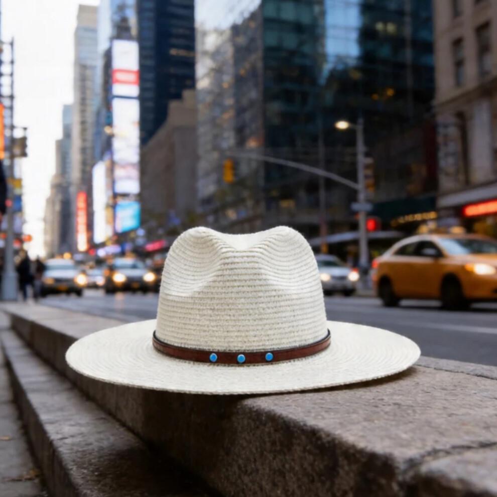 (One Size, Creamy White) Men Straw Panama Hat, Wide Brim Sun Hat Lightweight Summer Top Hat for Outdoor Beach