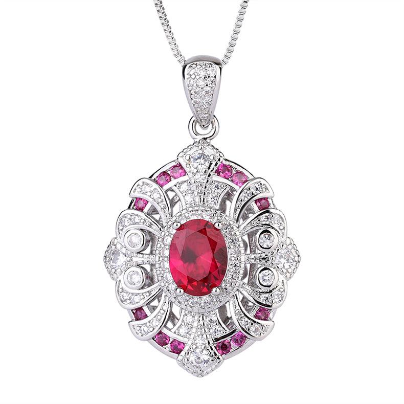 New Set Jewelry Tiktok Cross-border Simulation Red Corundum Necklace Pendant Green Nano Gem Ring Women's