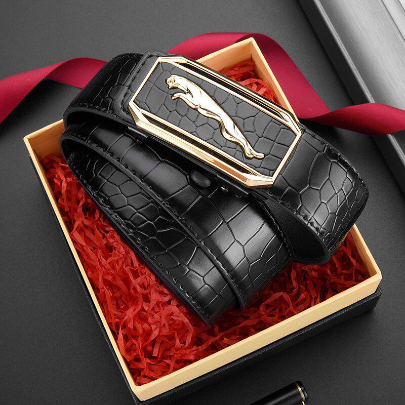 Men's Crocodile Pattern Leather Belt with Automatic Buckle - Cowhide Business Style Waist Belt