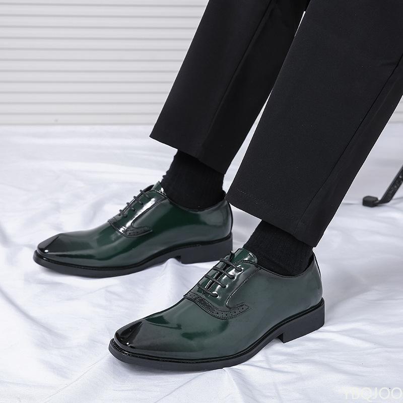 Male Pointed Leather Shoes Luxury Mens Oxford Leather Shoe Wedding Leather Dress Shoes Green Gentleman Office Man Loafers