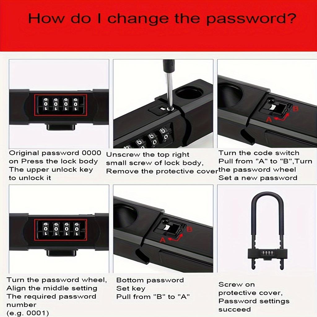 U-Shaped Lock - Four Position Combination Padlock - with Adjustable Buckle Padlock - Suitable for Bicycles and Glass Doors