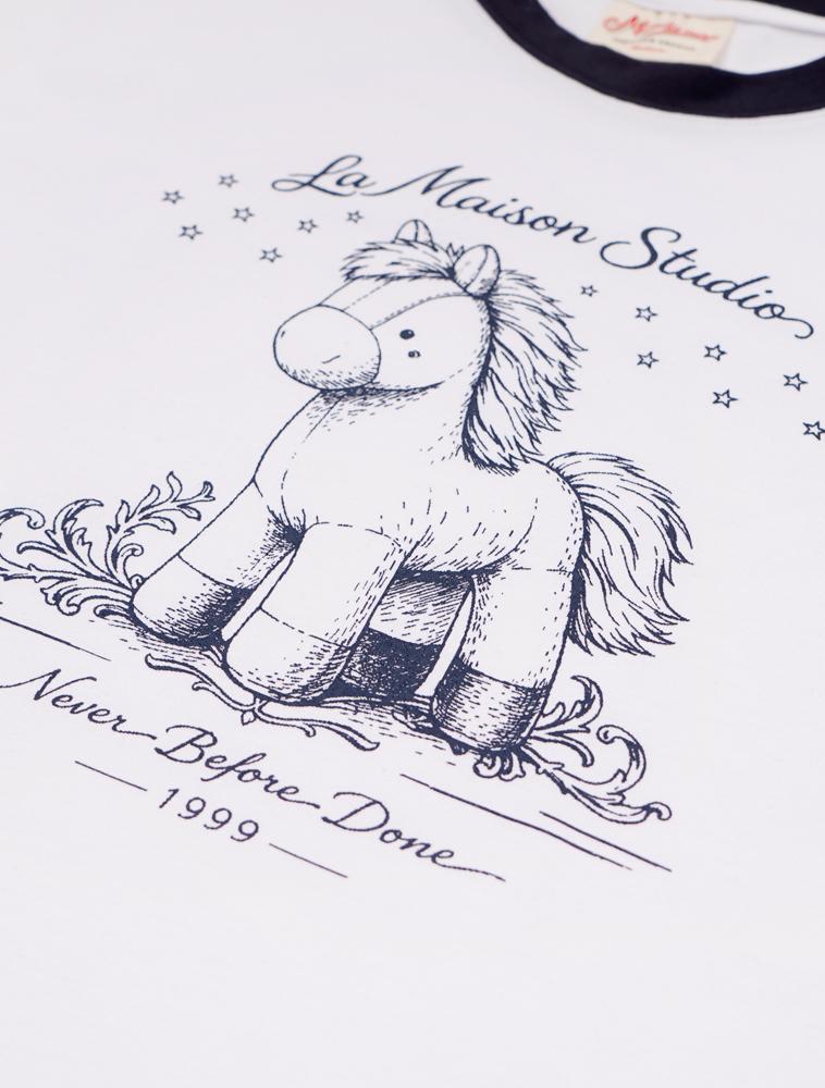 LA MAISON STUDIO Toy Pony Slim Fit Short Sleeve T-Shirt White Navy (Fcg2Ts768W)