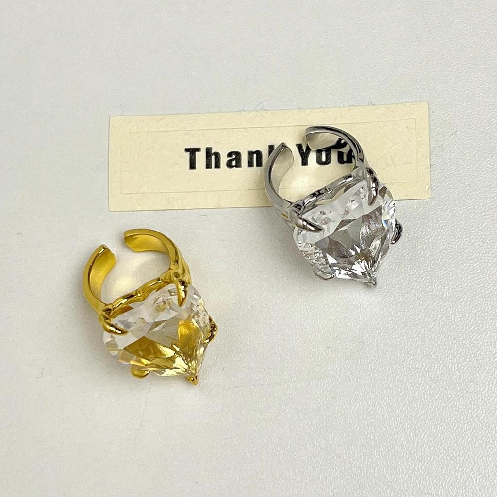 Large Heart Transparent Zircon Ring Exquisite Unique Creative Design Open Mouth Ring High-end Trendy Daily Jewelry