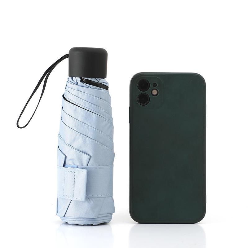 Ultralight Compact Women's Five-Fold Pocket Umbrella with Black Glue Sun Protection