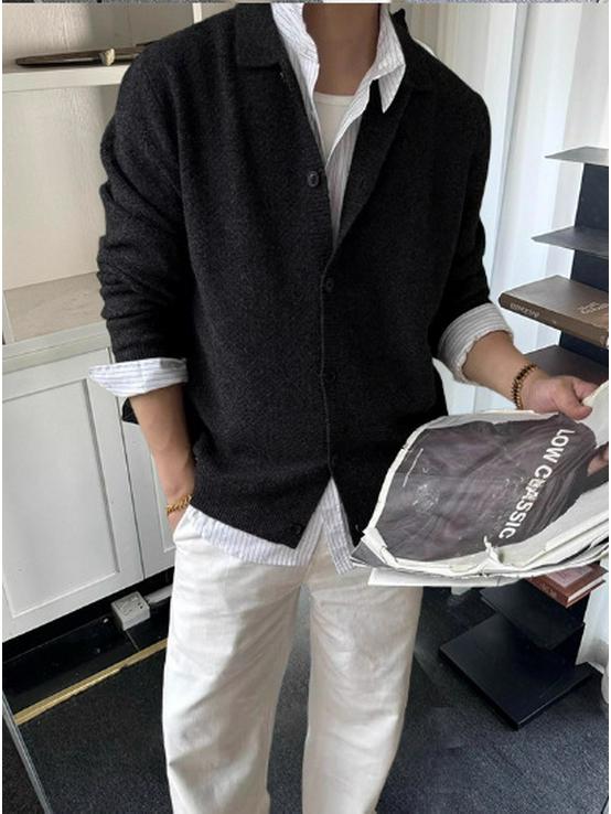 Men's Korean-Style Core-Spun Yarn Cardigan: Autumn Casual Sweater in Old Money Trendy Commuter Design
