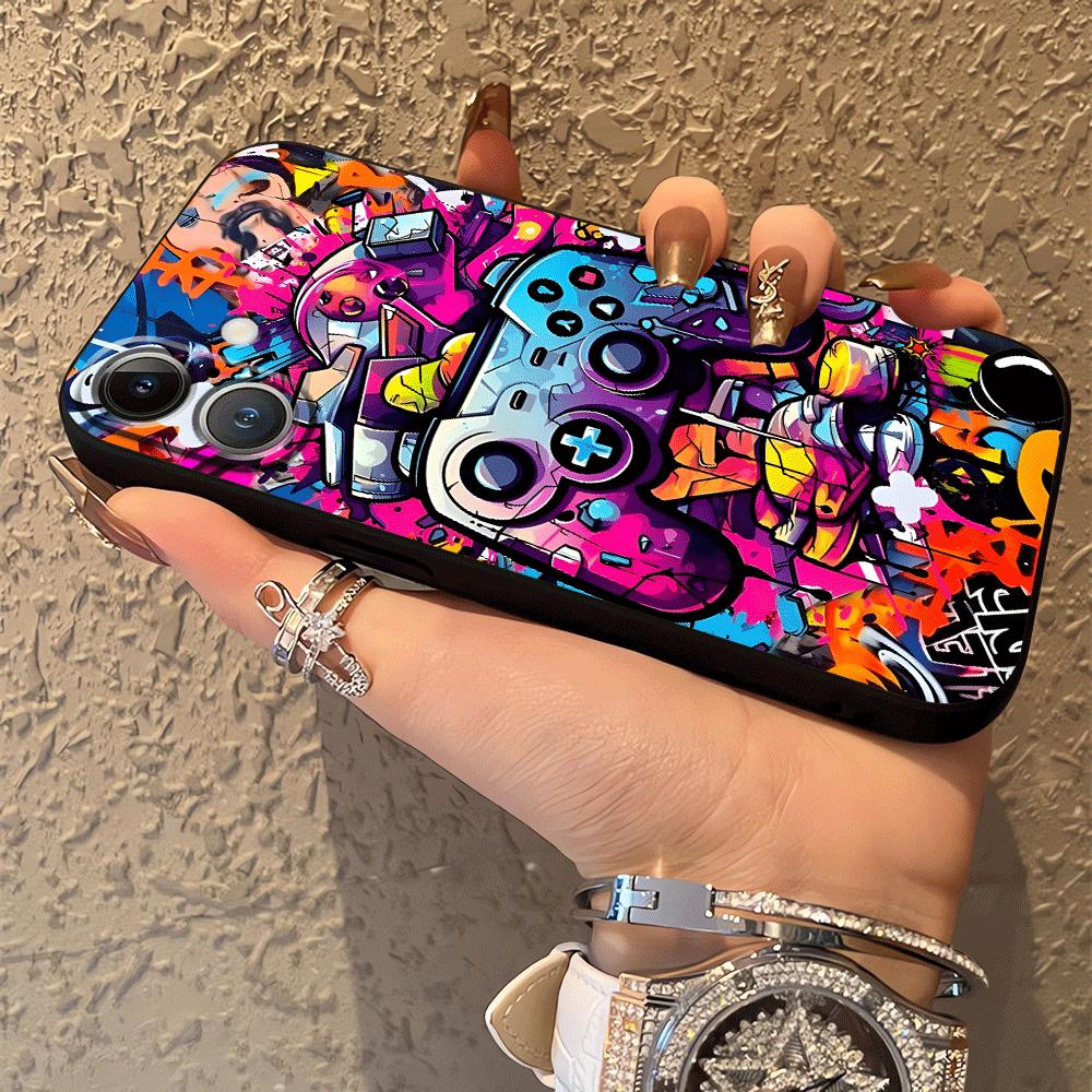 Case for iPhone XS Max 7 8 13 12 11 17 Pro Max 15 16 14 Plus 17Air XR Black Soft Phone Cover Creative Graffiti Art