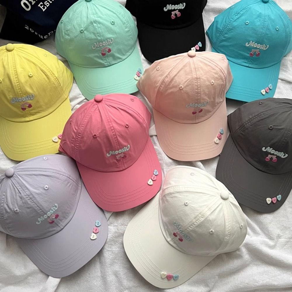 Cotton Cherry Baseball Cap Breathable Wide Brim Big Head Cap Casual Sunshade Hat  Summer