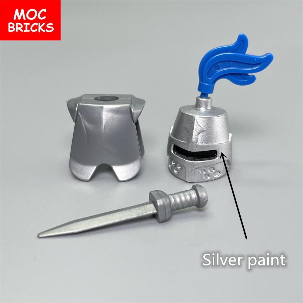 5sets/lot MOC Bricks Medieval Knights Hero Armor Paint Helmet sword warrior soldier Educational Building Blocks Toys