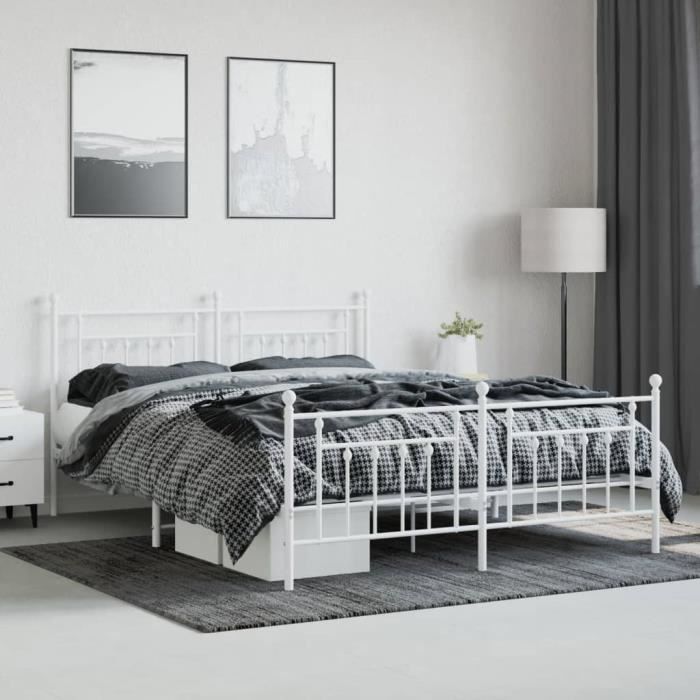 VidaXL Cadre de lit métal avec tête de lit-pied de lit blanc 180x200cm 353608