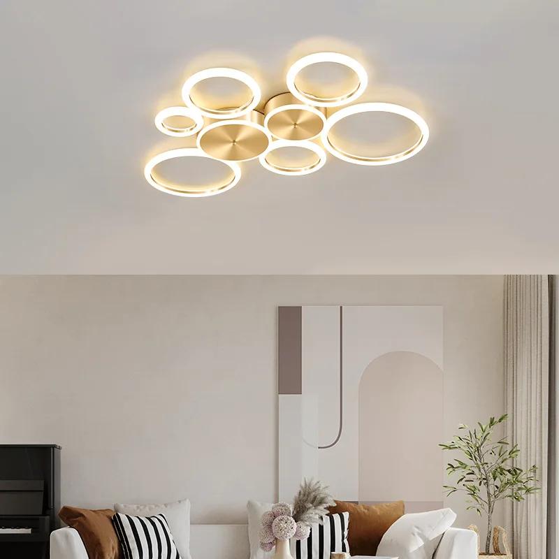 Modern Simple LED Ceiling Lamp Chandelier For Living Room Dining Room Bedroom Luxury Circle Rings Golden Indoor Ceiling Lighting