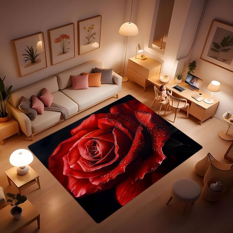 

Pink 3D Rose Flower Rug, Flannel Washable Floor mat, Home Decoration Carpet, for Beautiful and Romantic Rose Theme Decoration, L 40x60cm